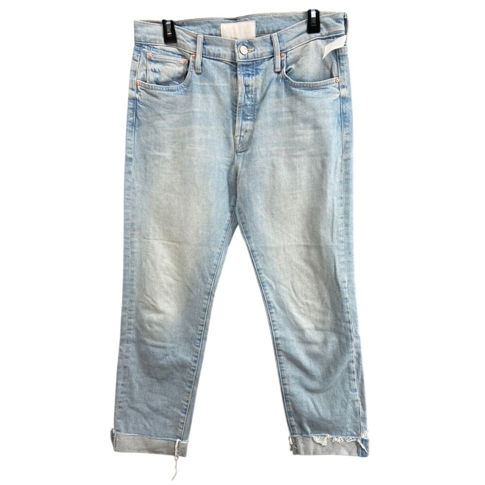 Mother Jeans 28 The Scrapper Cuff Ankle Fray Jeans Lone Hearts Club Light Wash